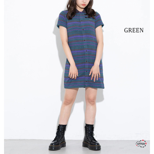 【SALE】 X-girl エックスガール STRIPED TERRY CLOTH S/S DRESS 105222041001 ストライプ  テリークロスショートスリーブ ドレス 半袖 ワンピース XGIRL正規取扱店